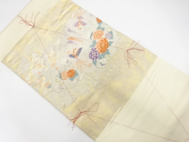 未使用品　引箔　鳳凰に花唐草模様織り出し　名古屋帯